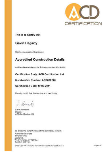 certificate thermal bridge assessor gavin hegarty